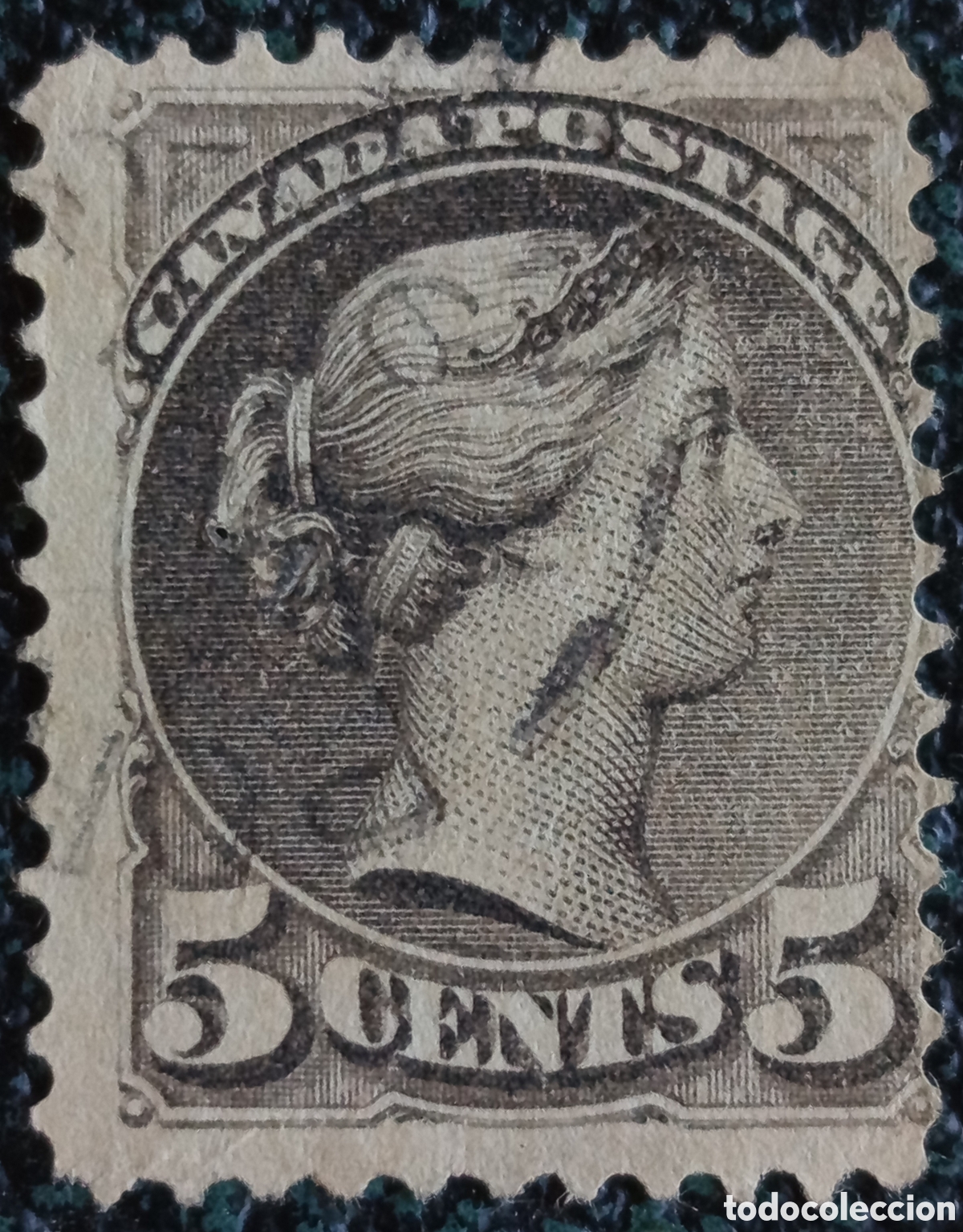 Sellos: Sello Canad&aacute; 1859 - 5 Cents P&uacute;rpura Gris&aacute;ceo Reina Victoria Usado Scott #15