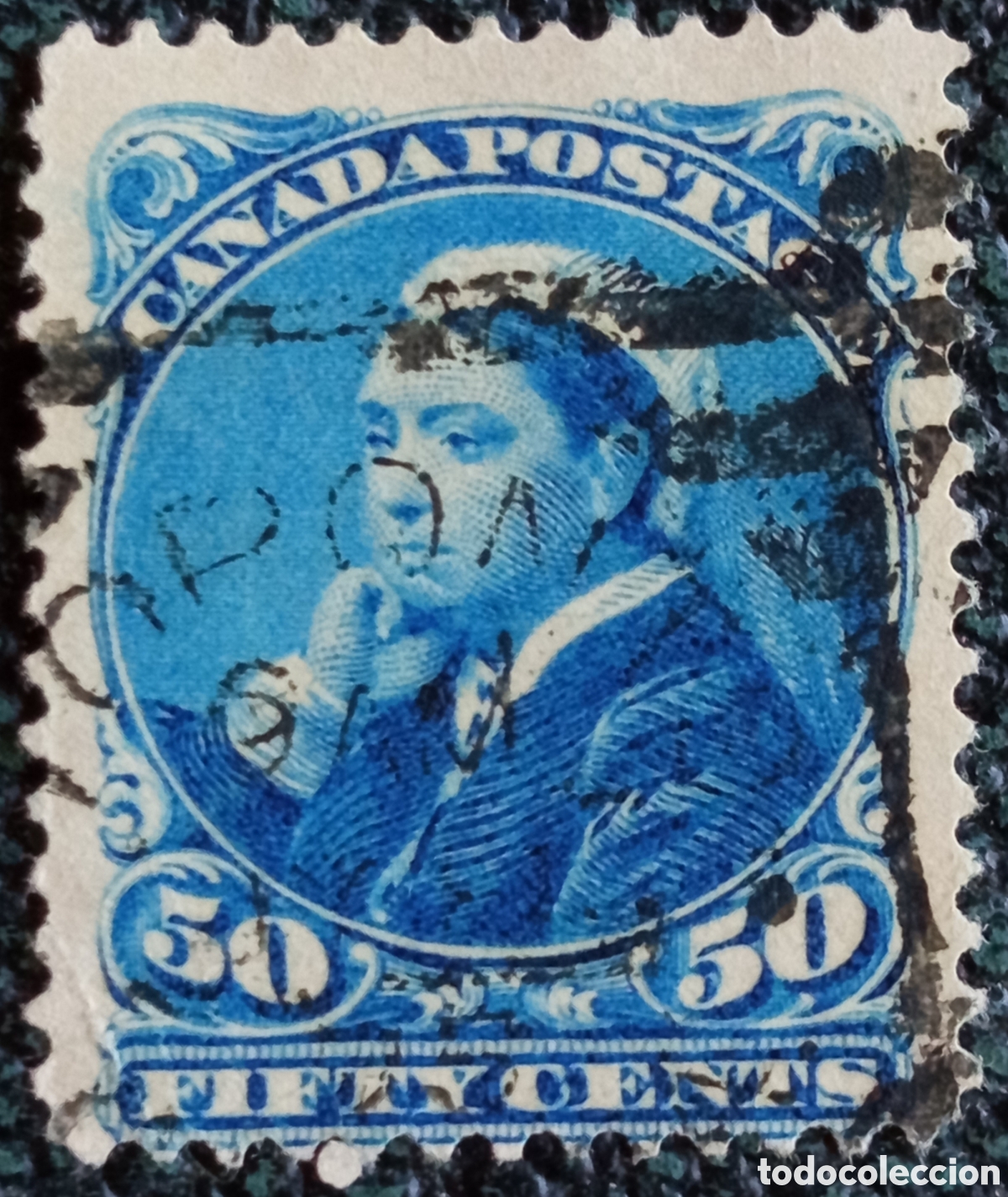 Sellos: Sello Canad&aacute; 1893 - 50 Cents Azul Reina Victoria &rdquo;Widow Weeds&rdquo; Usado Scott #47