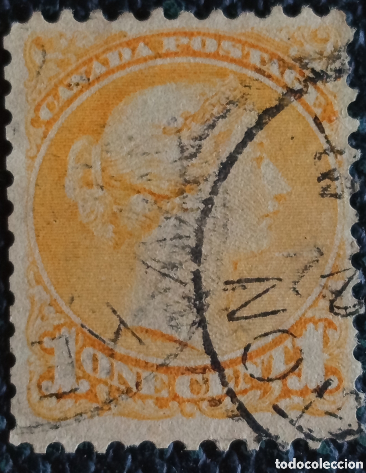 Sellos: Sello Canad&aacute; 1870-1893 - 1 Cent Amarillo/Naranja Reina Victoria &rdquo;Small Queens&rdquo; Usado Scott #35 / #35
