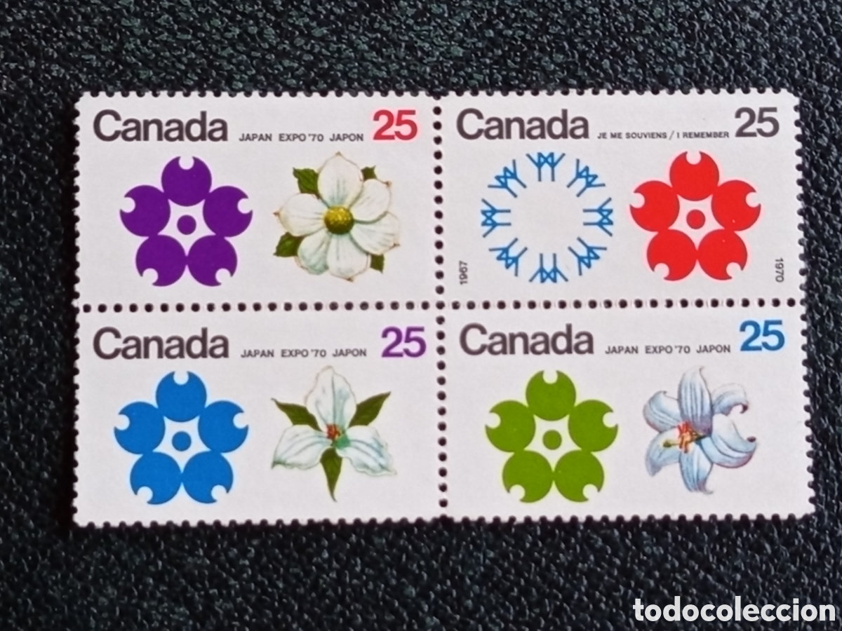 Sellos: Bloque 4 Sellos Canad&aacute; 1970 Exposici&oacute;n Osaka Japan Expo MNH Edifil 429/32