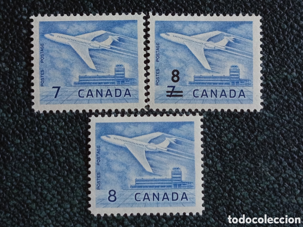 Sellos: Lote 3 Sellos Canad&aacute; 1964 Avi&oacute;n Jet Aeropuerto Ottawa Con Sobrecarga MNH