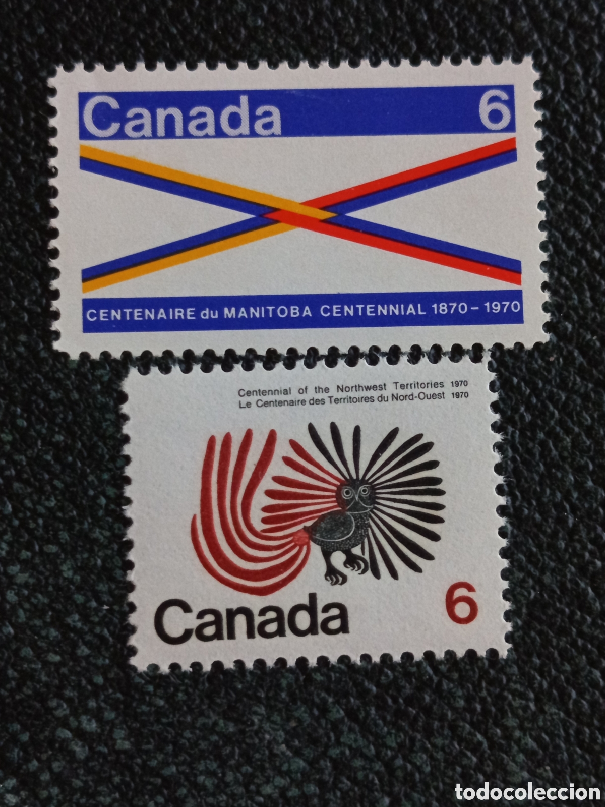 Sellos: Lote 2 Sellos Canad&aacute; 1970 Centenario Manitoba y Territorios Noroeste MNH
