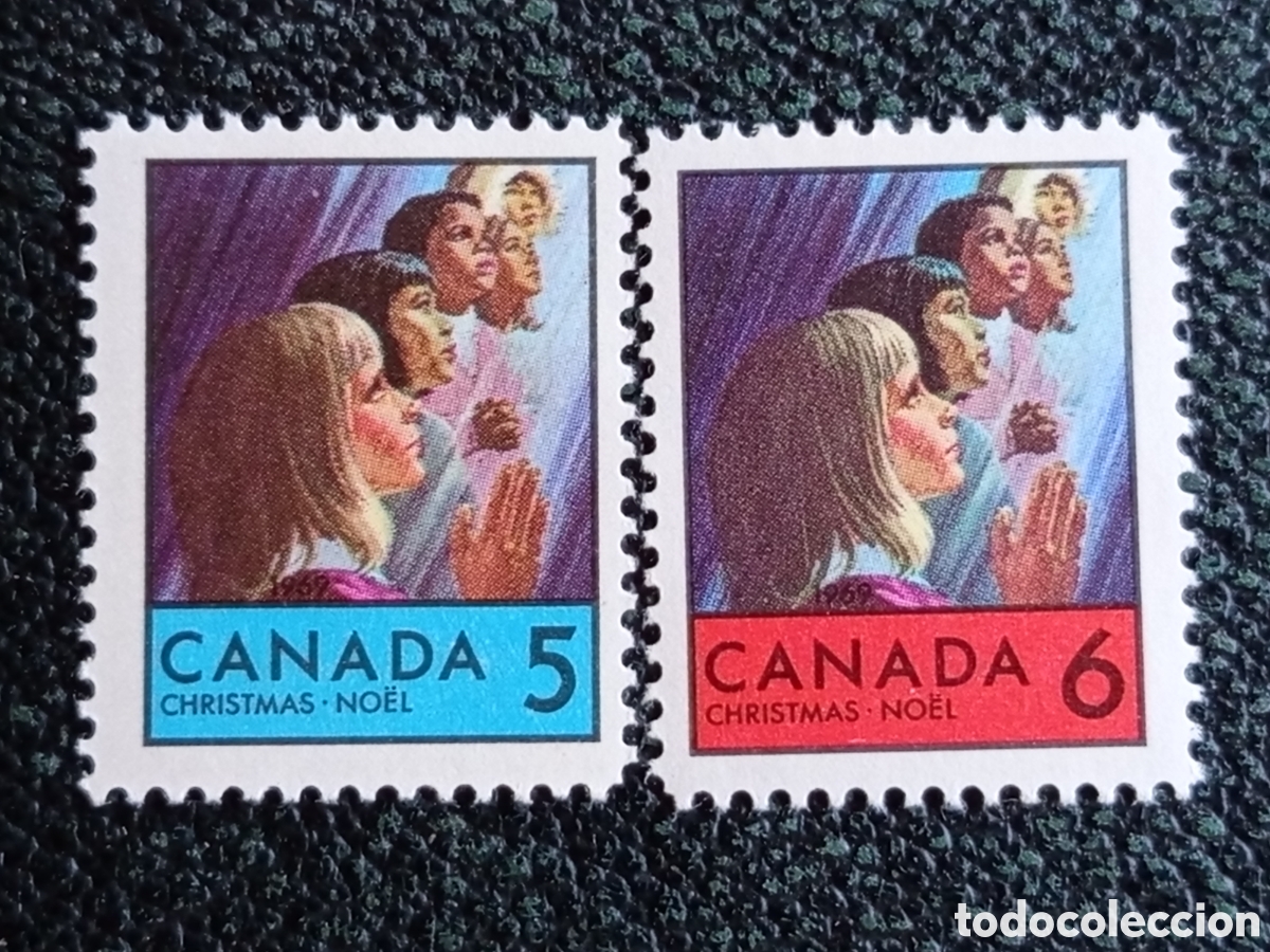 Sellos: Serie Completa 2 Sellos Canad&aacute; 1969 Navidad Ni&ntilde;os Rezo MH Edifil 415/16