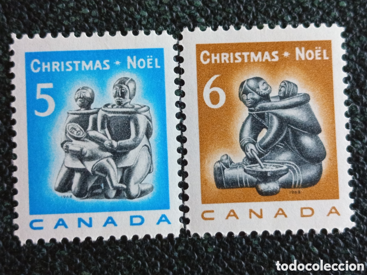 Sellos: Serie Completa 2 Sellos Canad&aacute; 1968 Navidad Arte Inuit MH Edifil 409 / Sc 488