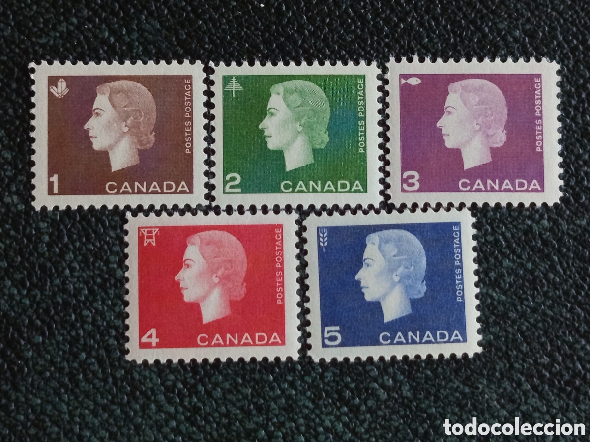 Briefmarken: Serie Completa 5 Sellos Canad&aacute; 1962 Reina Isabel II Cameo MH Edifil 328 / Sc 401