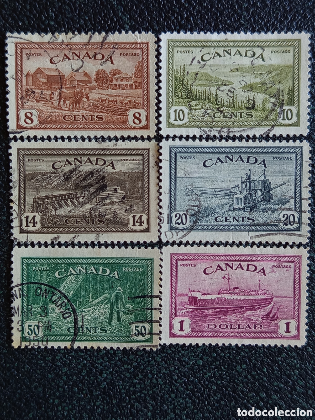 Sellos: Canad&aacute; 1946 Serie Paz Usados + Sello Alto 1 D&oacute;lar Nuevo MH (Scott 268-273)