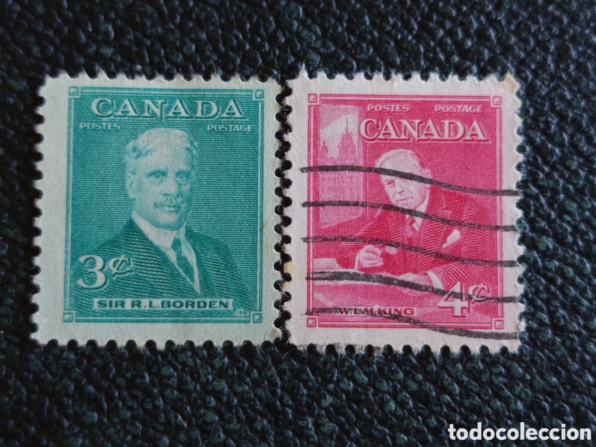 Sellos: Pareja Sellos Canad&aacute; 1951 Primeros Ministros Usado y MH (Scott 303/304)
