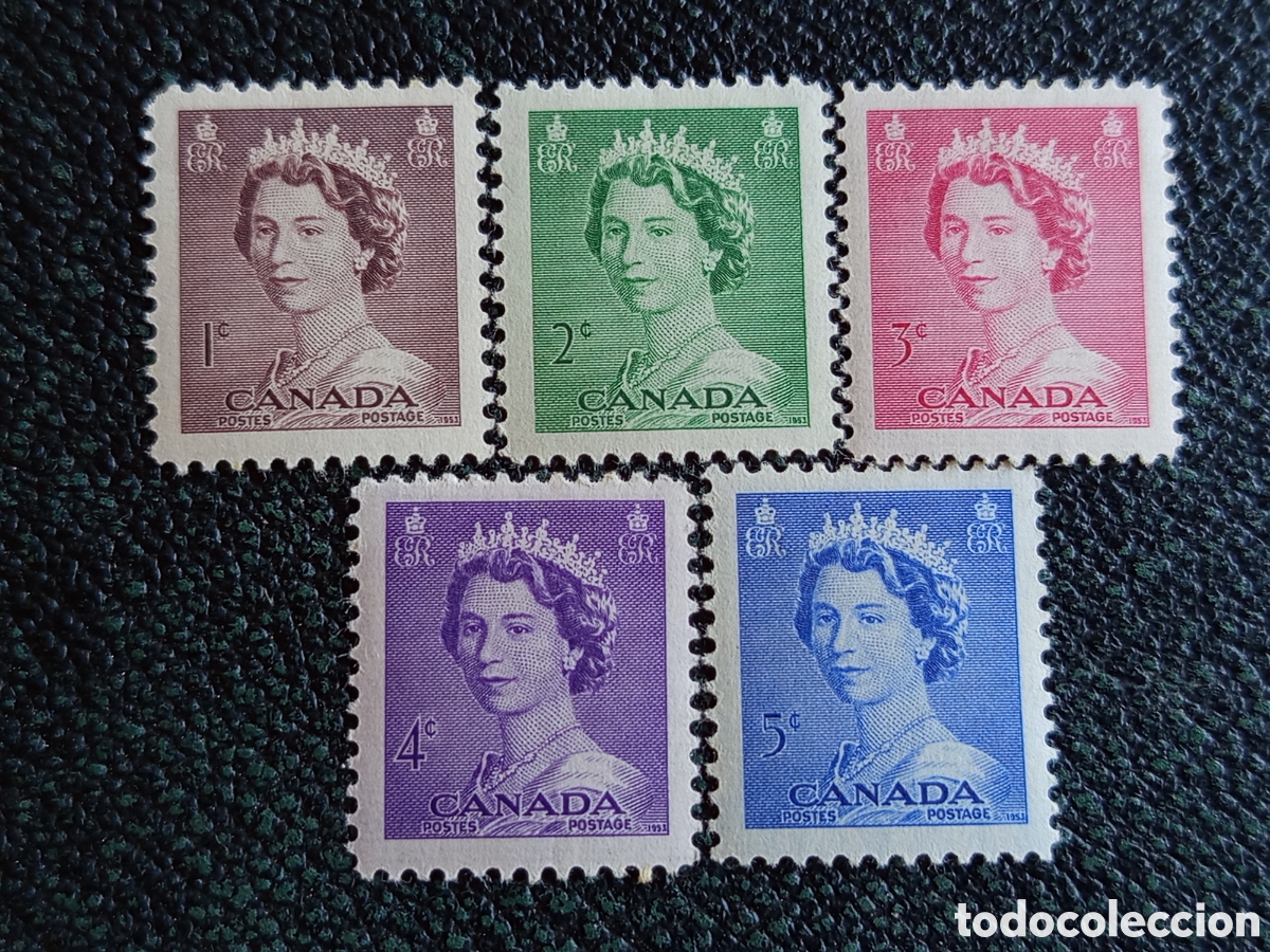 Sellos: Serie Completa Canad&aacute; 1953 Reina Isabel II Karsh Nuevos MH (Scott 325-329)