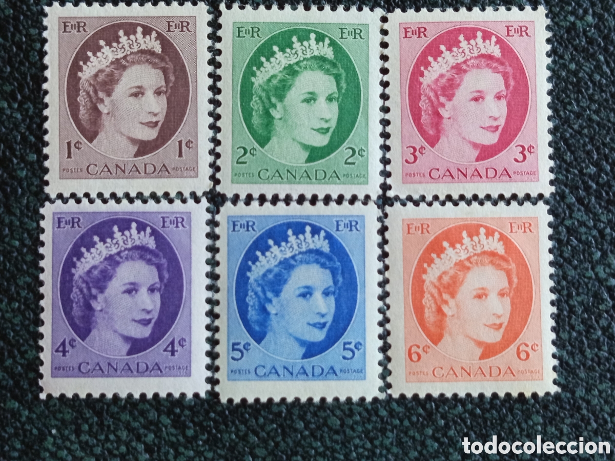 Sellos: Serie Completa Canad&aacute; 1954 Reina Isabel II Wilding Nuevos MH (Scott 337-342)