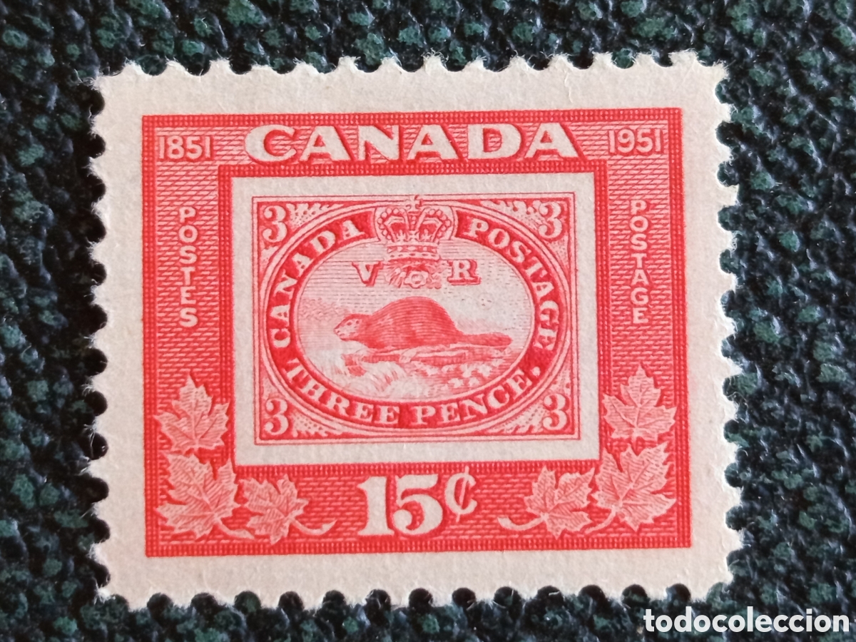 Sellos: Sello Canada 1951 Centenario Castor 3d 15c Scott 314 Michel 306 Nuevo MH