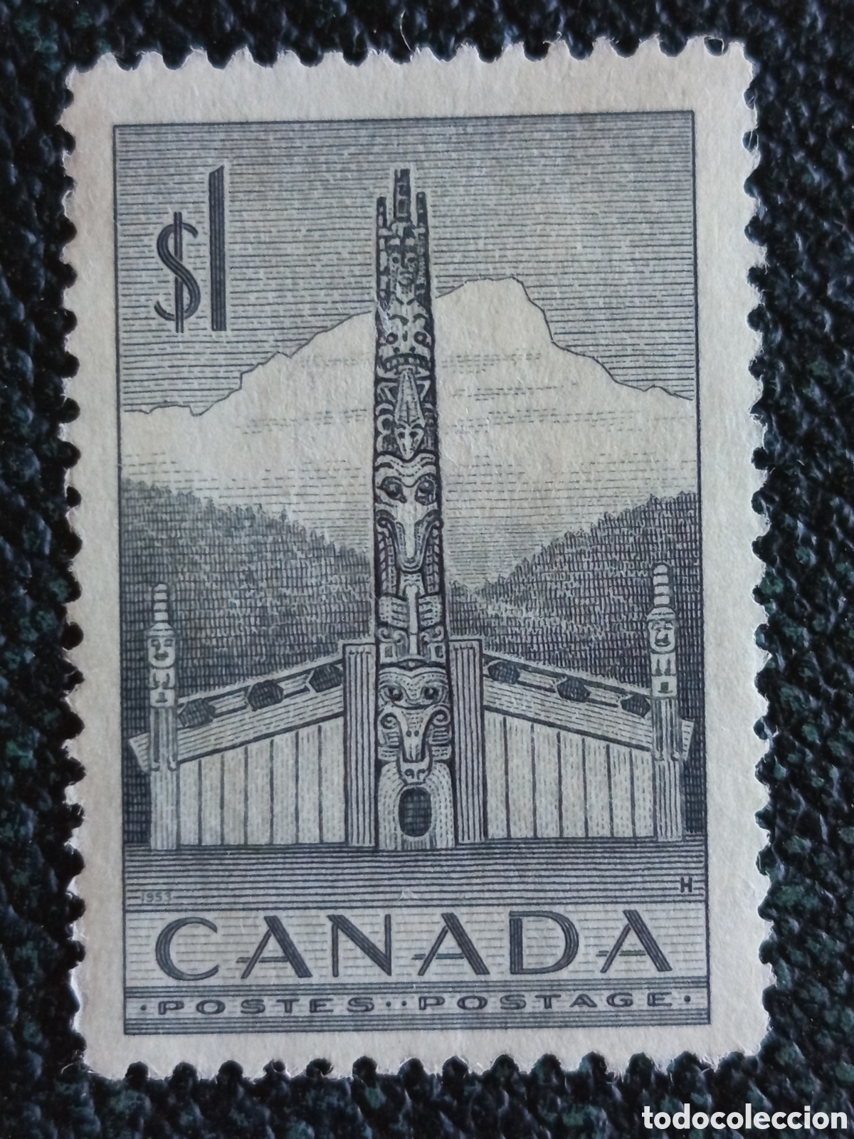 Sellos: Sello Canada 1953 Totem Pole 1$ Scott 321 Michel 314 Nuevo MH