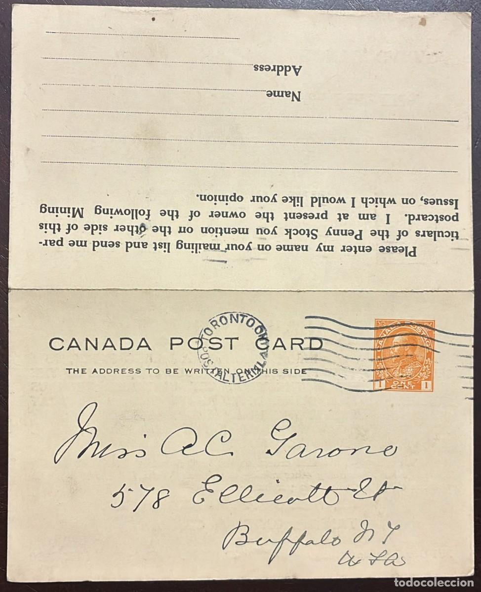 Sellos: TS) CIRCA 1908 CANADA, POSTCARD, SILENT CANCELLATION, COVER SENT FROM TORONTO TO NEW YORK, GEORGE V
