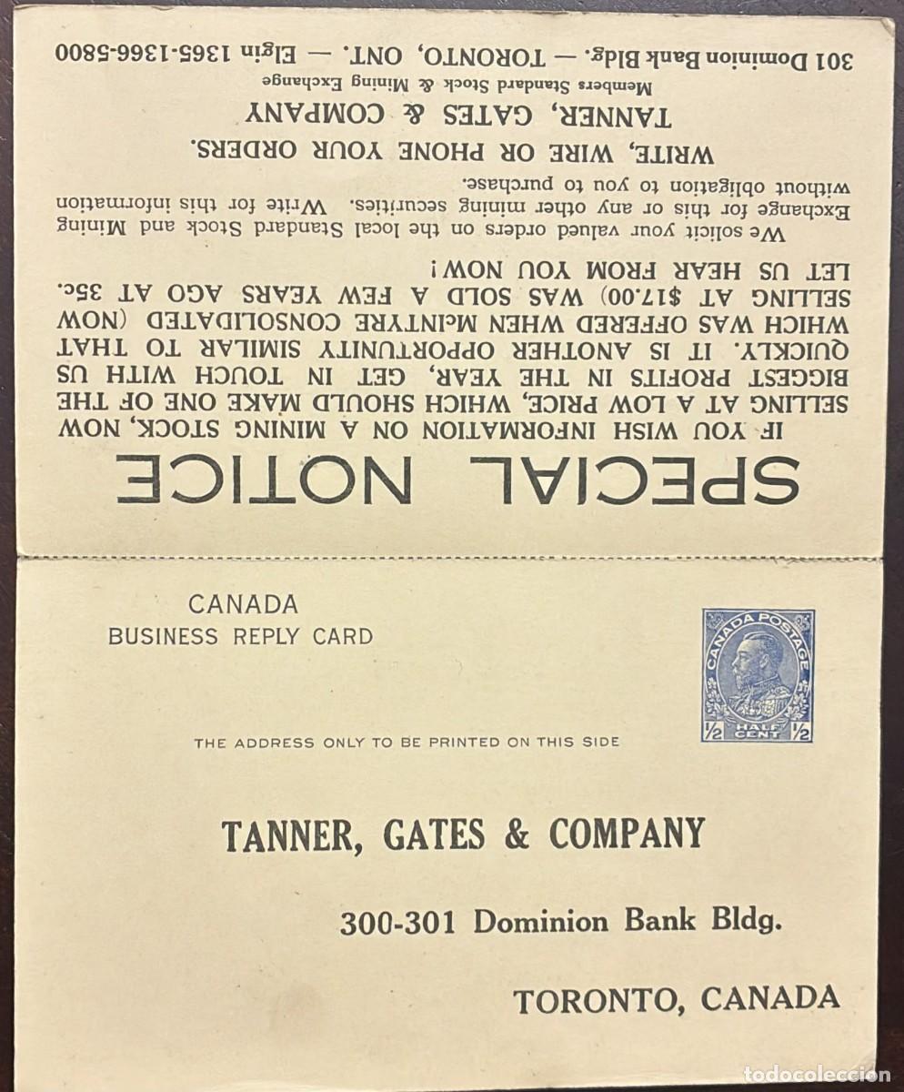 Sellos: TS) 1919 CANADA, POSTCARD,WITH GEORGE V STAMP,VF.