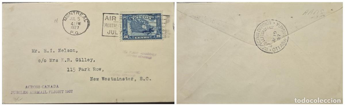 Sellos: O) 1927 CANADA, MONTREAL, JUBILEE AIRMAIL FLIGHT 1927, P.O, CIRCULATED TO NEWV WESTMISTER, LETTER RE