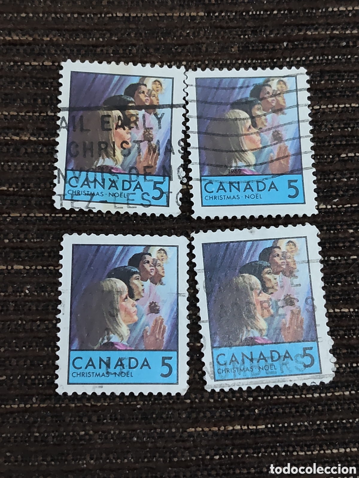 Sellos: 4 sellos de Canad&aacute; Navidad 1969 ni&ntilde;os rezando