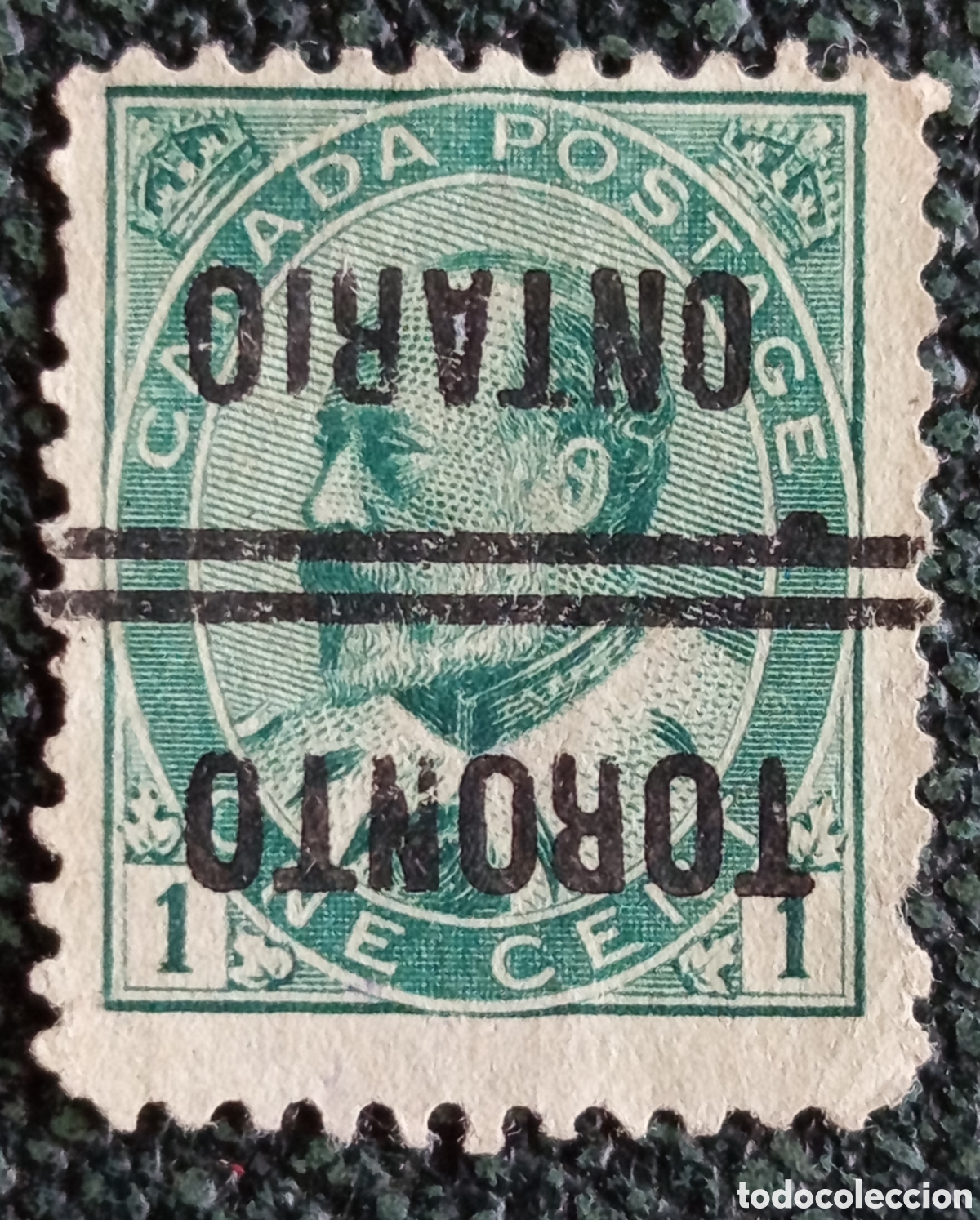 Sellos: Canad&aacute; 1912 Rey Jorge V 1c Verde Precancelado Invertido Ontario Toronto - Scott #104 MH