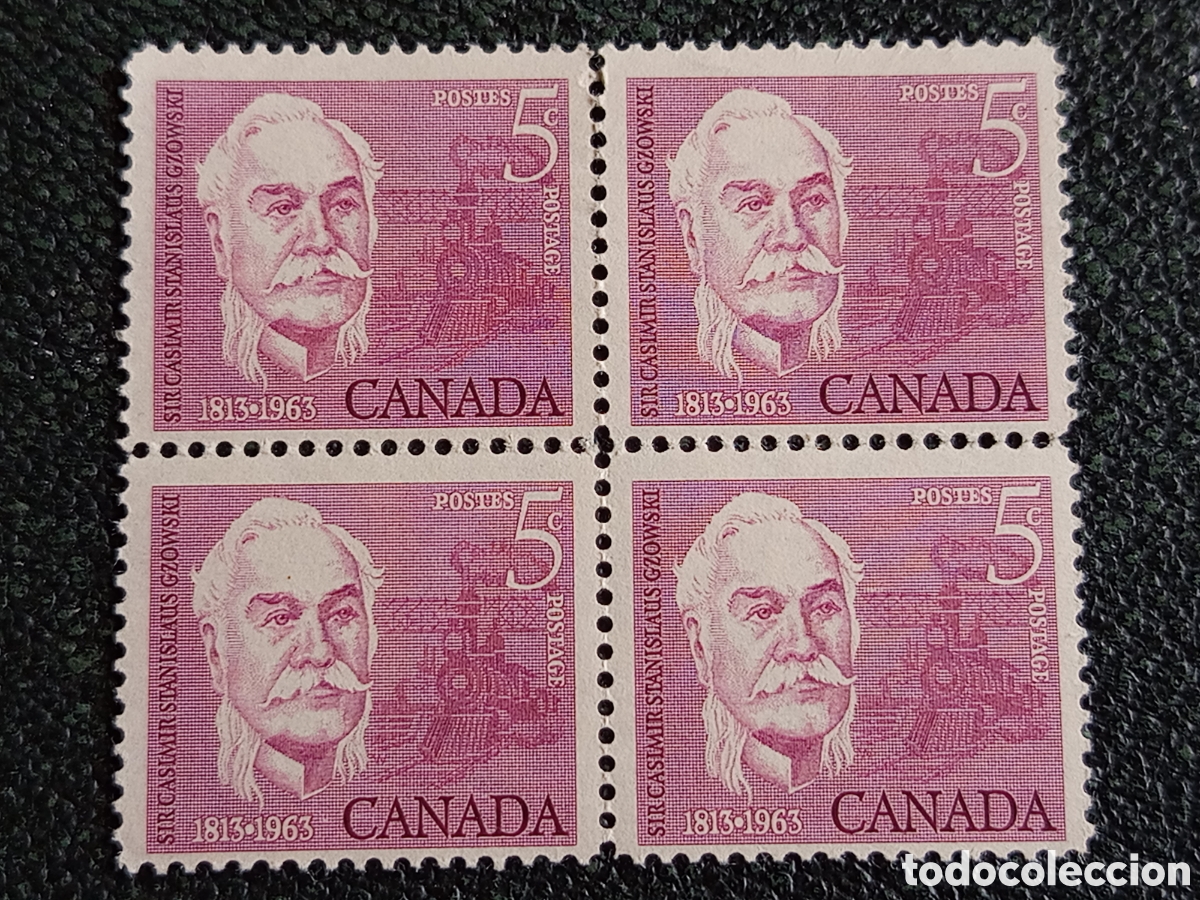Sellos: Canad&aacute; 1963 Sir Casimir Gzowski Bloque de 4 Sellos 5c MNH - Unitrade #412