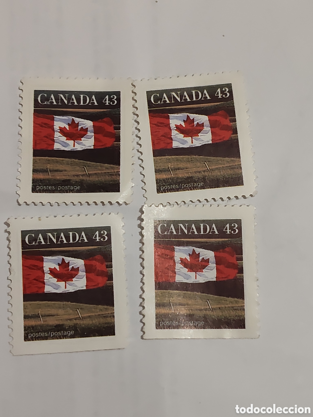 Sellos: 4 sellos de Canad&aacute; bandera nacional 1992