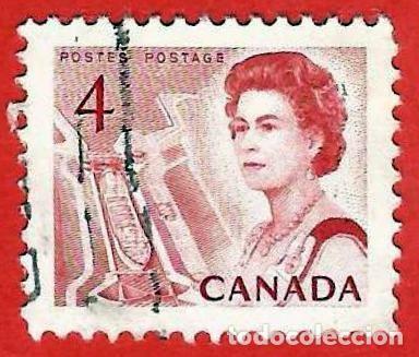 Sellos: Canada. 1967. Scott # 457. Reina Isabel II. Barco en esclusa