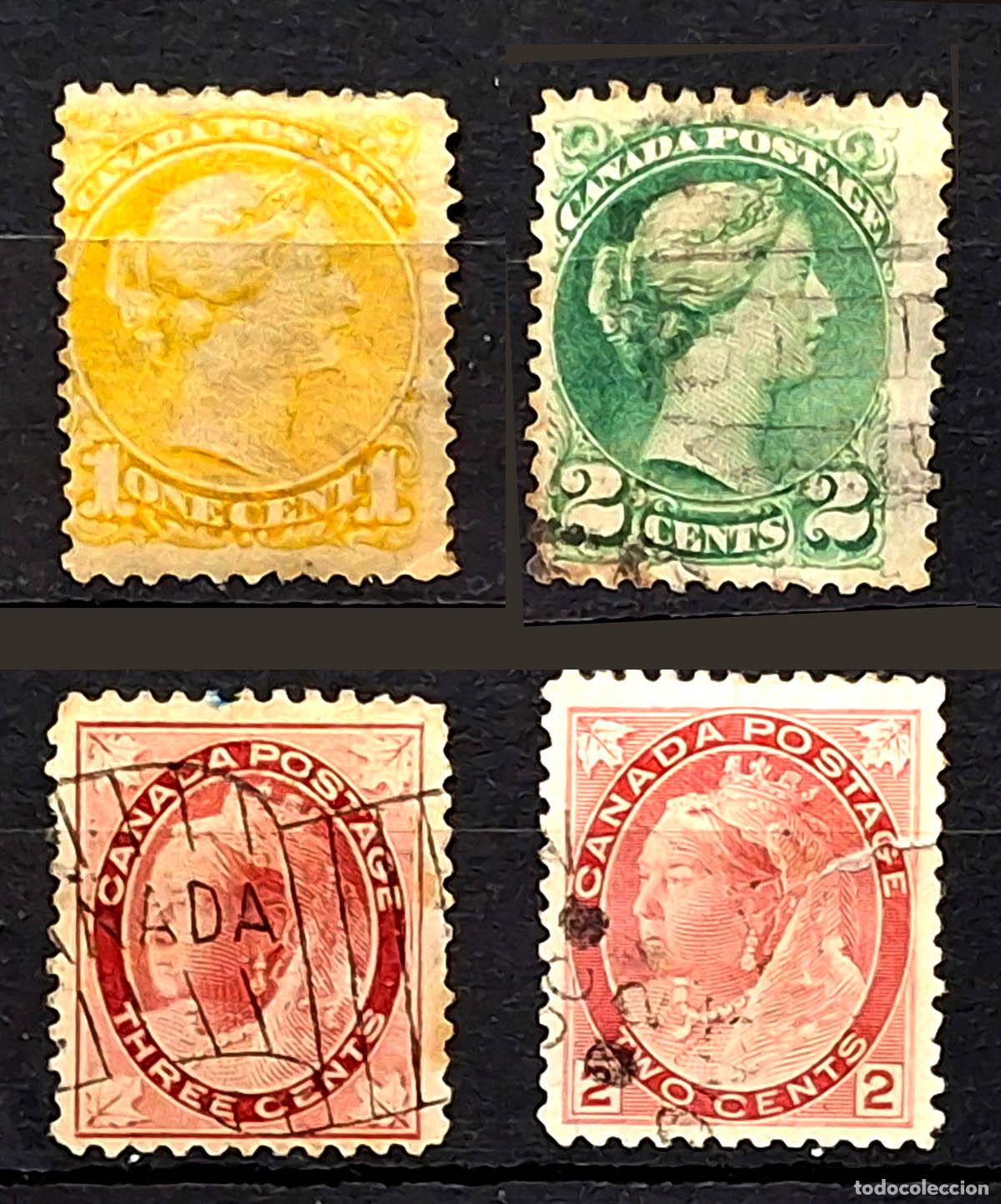 Sellos: 4 sellos de Canad&aacute; . 1870-1898. Reina Victoria