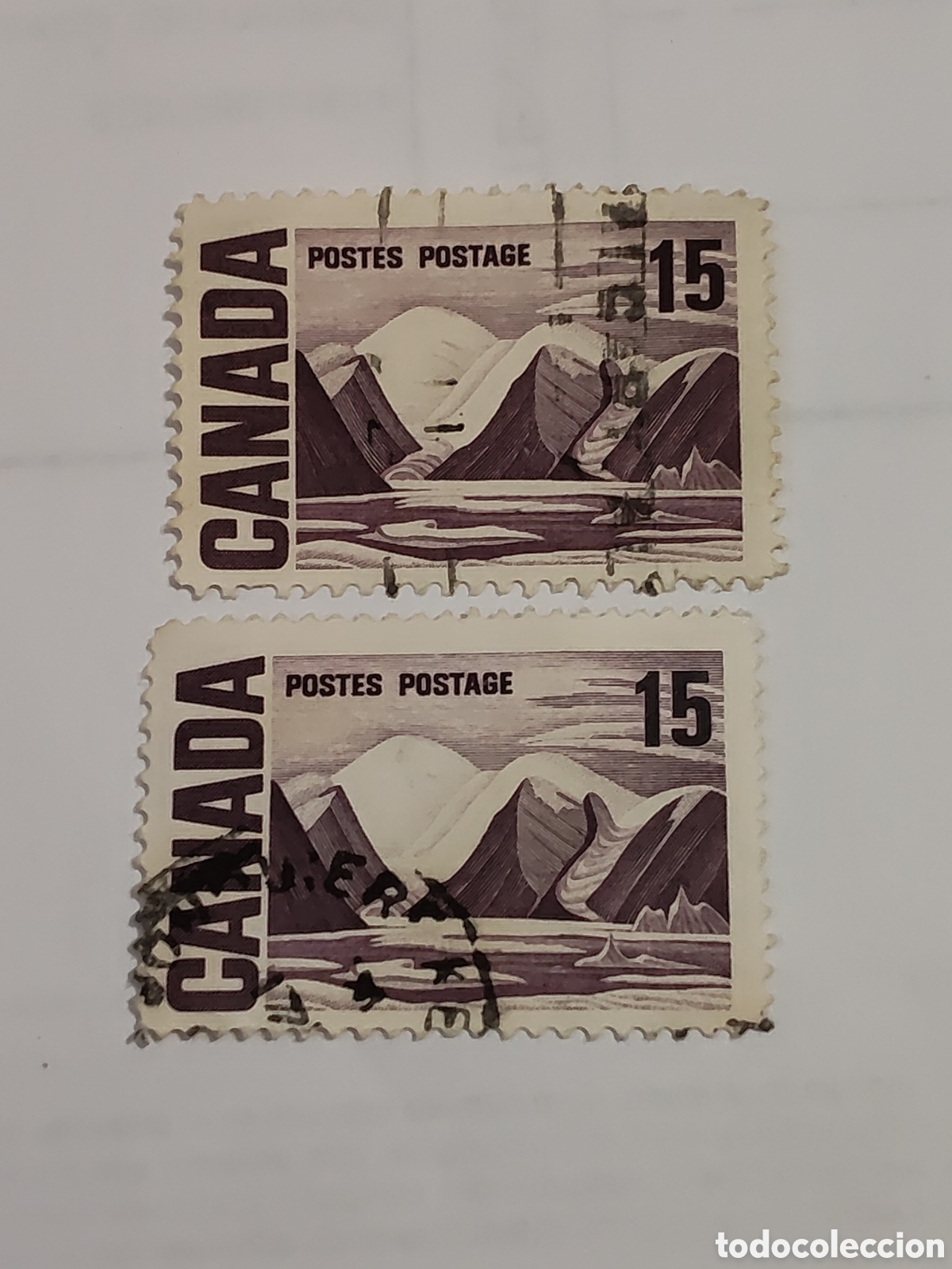 Sellos: 2 sellos de Canad&aacute; Isla Bylot del artista Lawrent Harris 1967