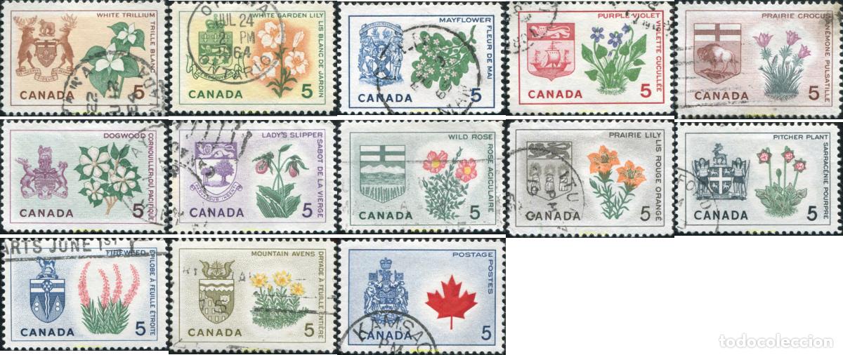 Sellos: 797493 USED CANADA 1964 ESCUDOS DE LAS PROVINCIAS Y FLORES