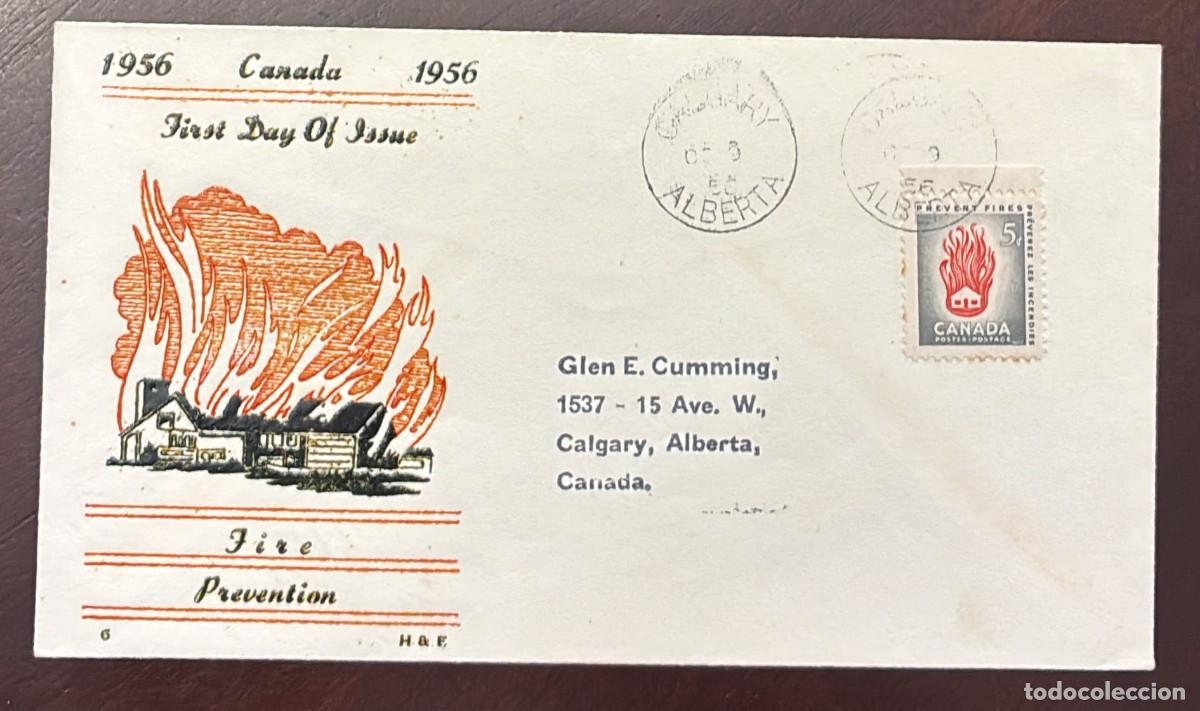 Sellos: TS.)1956, CANADA, OTTAWA TO CALGARY, FIRST DAY COVER, PRE-PRINTED AND DEDICATED TO THE &rdquo;FIRE PREVENT