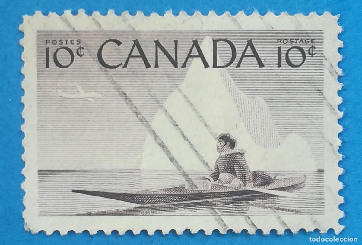 Sellos: Canad&aacute;. Serie barcos. Inuit en kayak. Yvert 278.- 10 centavos.