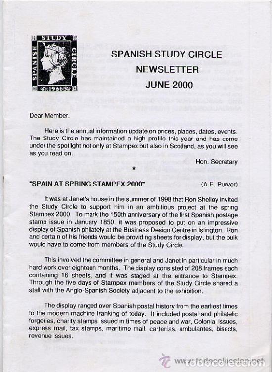 Sellos: CIRCULAR DE 12 P&Aacute;GINAS DE LA SPANISH STUDY CIRCLE - JUNIO 2000 - Foto 1