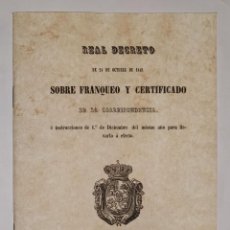 Sellos: REAL DECRETO SOBRE FRANQUEO Y CERTIFICADO DE LA CORRESPONDENCIA DE 24 DE NOVIEMBRE DE 1949. FACSÍMIL