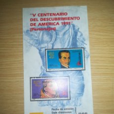 Sellos: FOLLETO DE CORREOS EMISIÓN DE SELLOS V CENTENARIO DEL DESCUBRIMIENTO DE AMÉRICA 1991 PERSONAJES. Lote 158785614
