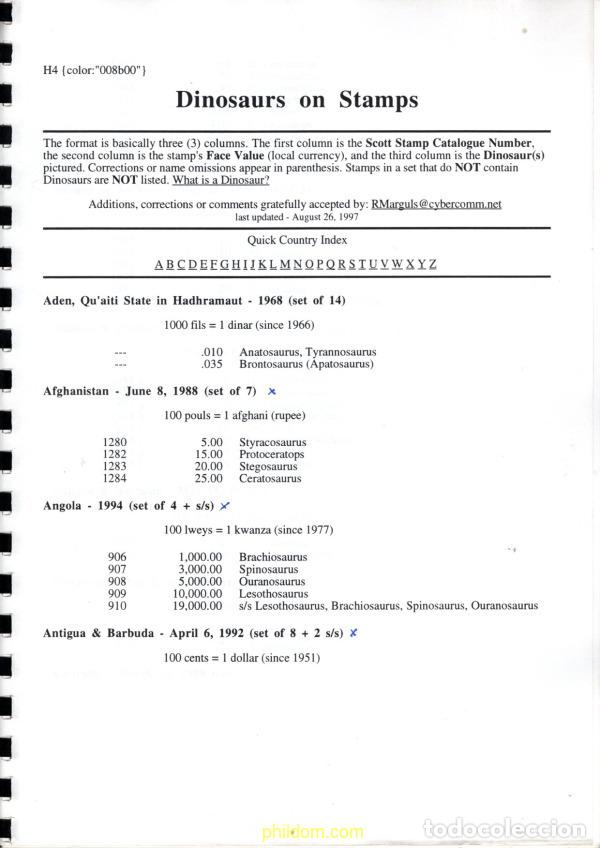 Sellos: Dinosaurs on stamps cat&aacute;logo 1997