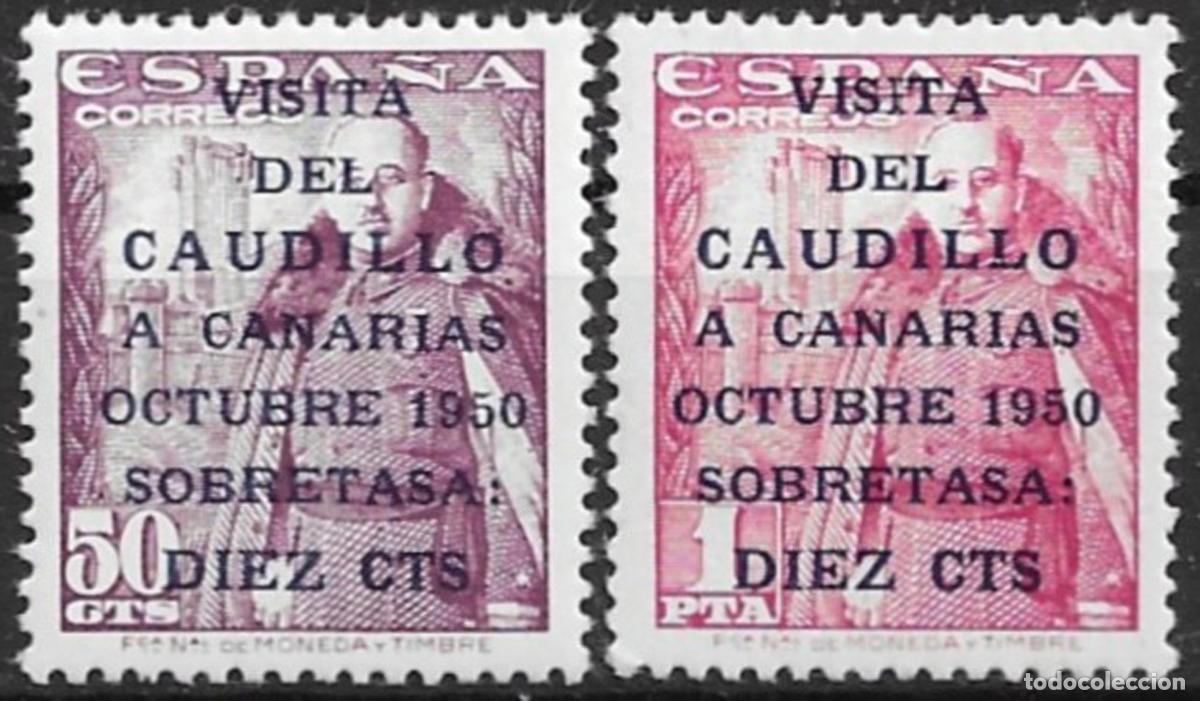 Selos: 1951. N&ordm;1088-89 Edifil. Visita Caudillo a Canarias. Sin Fijasello