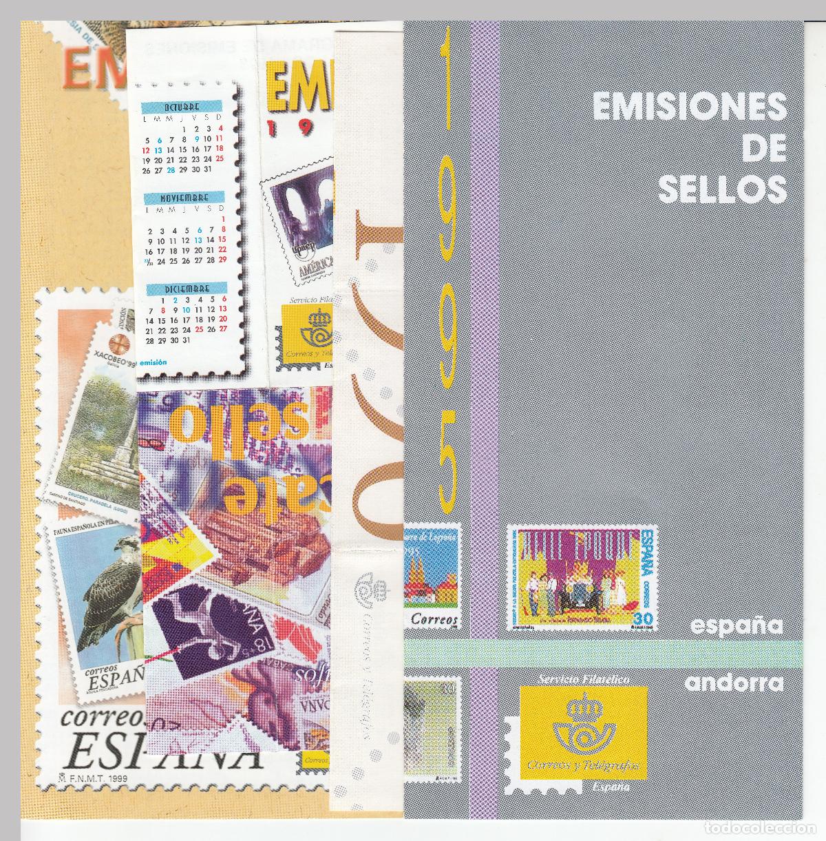 Sellos: 4 FOLLETOS INFORMATIVOS DE EMISION DE SELLOS DE 1995, 1996, 1998, 1999 DE ESPA&Ntilde;A