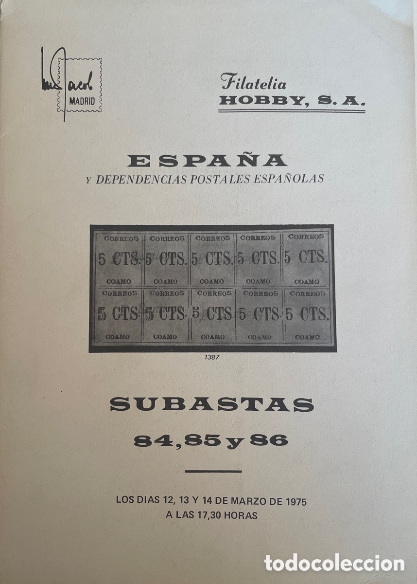 Sellos: Cat&aacute;logo Subastas 84, 85 y 86 N&eacute;stor Jacob, Madrid. 12/14 de marzo de 1975.