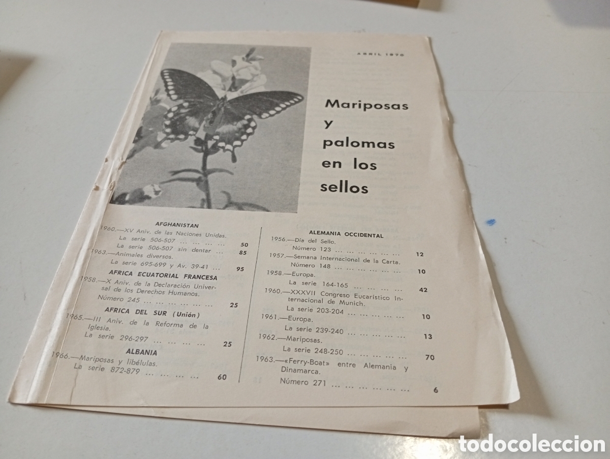 Sellos: Cat&aacute;logo mariposas y palomas en los sellos