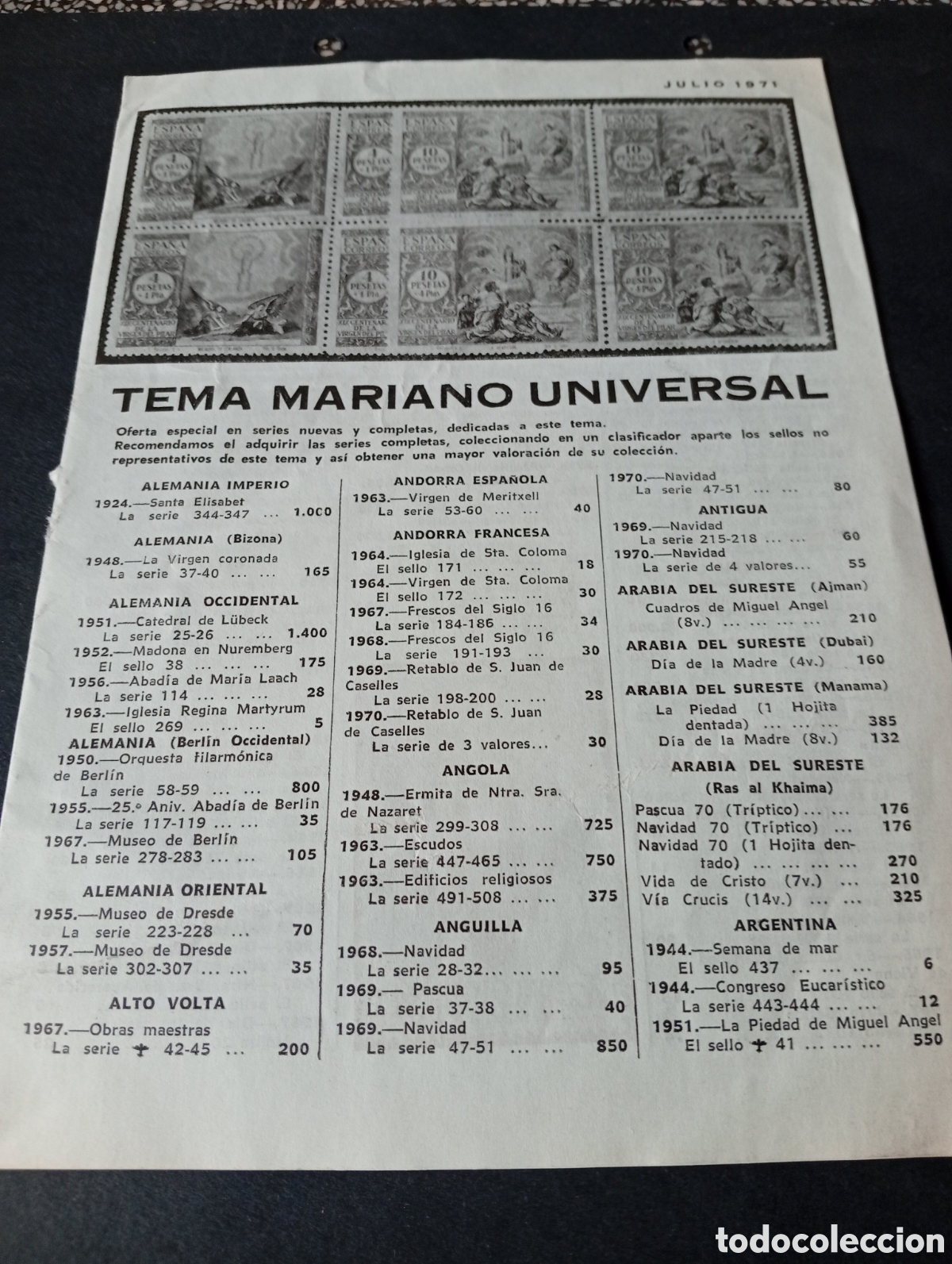 Sellos: Cat&aacute;logo tema Mariano universal 1971