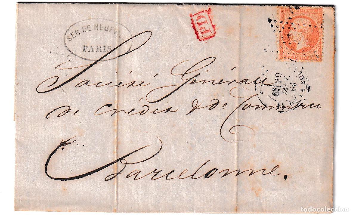 Sellos: 1866. Carta de Par&iacute;s a Barcelona
