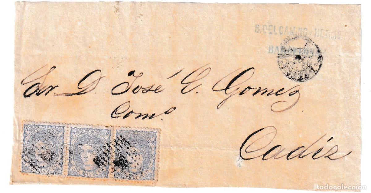Sellos: 1870. Frontal de Barcelona a C&aacute;diz