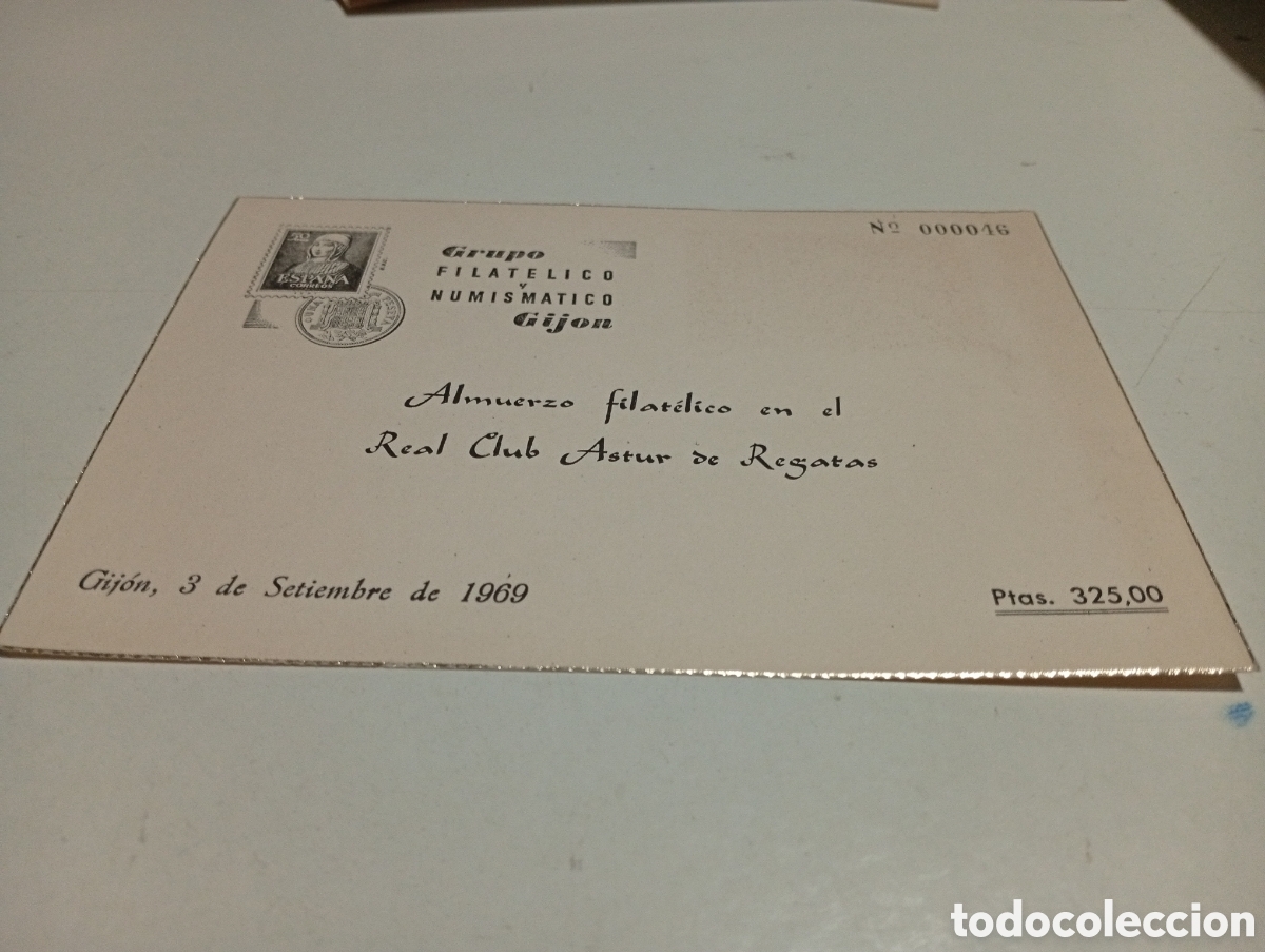Sellos: Tarjeta grupo filatelico numism&aacute;tico Gij&oacute;n 1969
