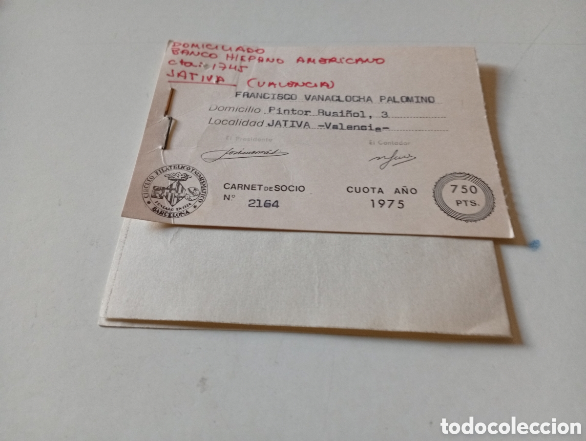 Sellos: Carnet de Socio cuota a&ntilde;o 1975