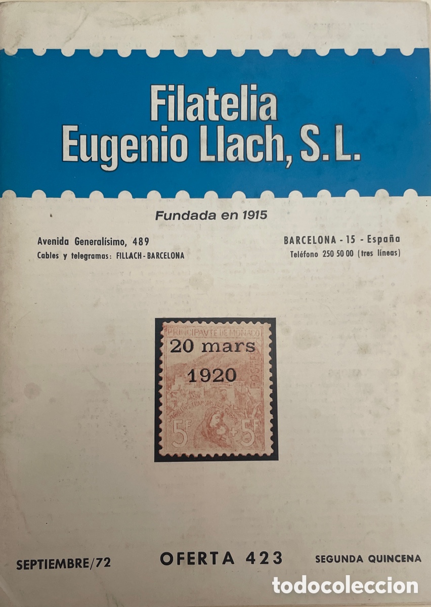 Sellos: Cat&aacute;logo Oferta 423 de Filatelia Eugenio Llach, S.L. Septiembre 1972, segunda quincena.