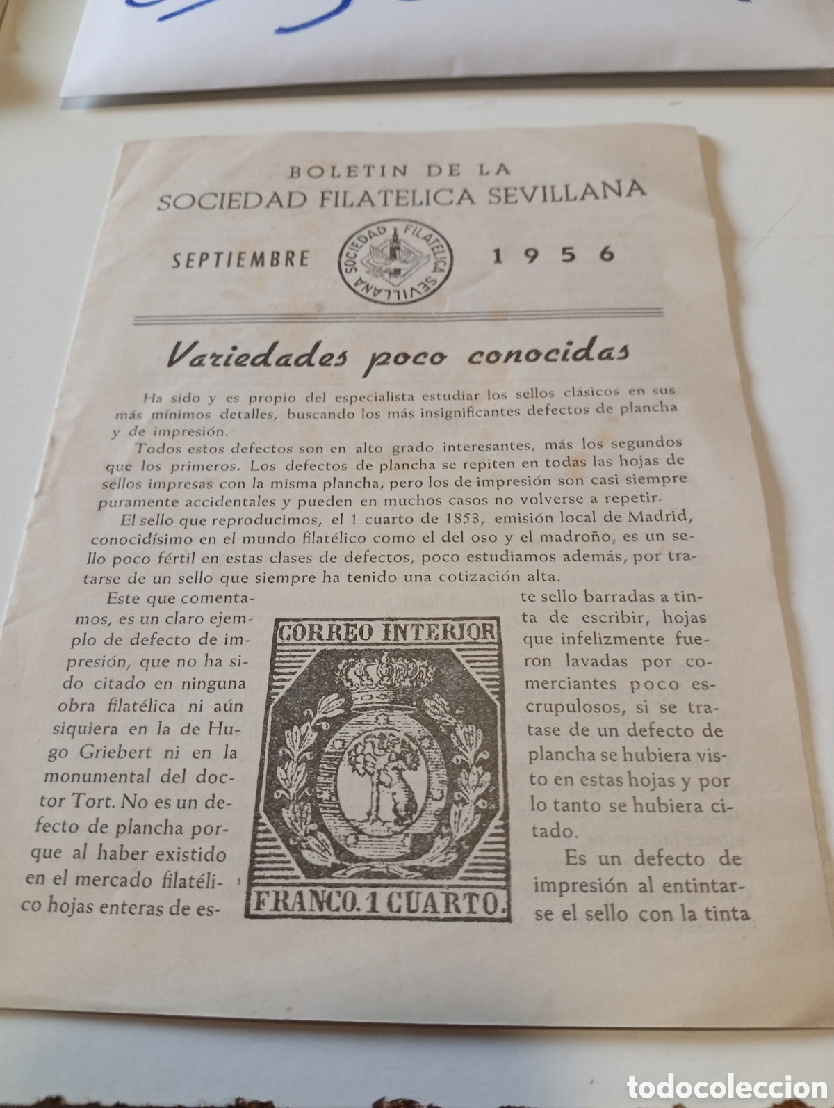 Sellos: Bolet&iacute;n de la sociedad filat&eacute;lica sevillana 1956