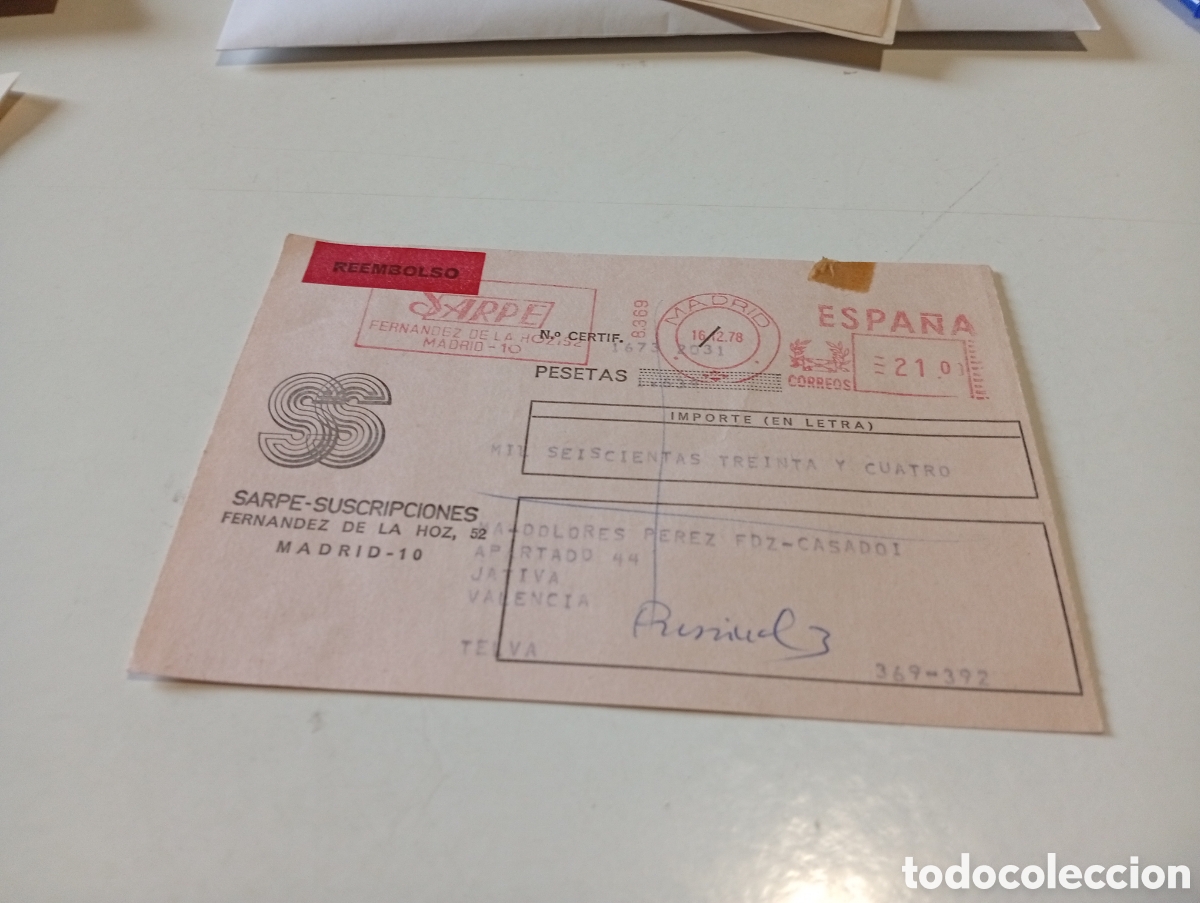 Sellos: Tarjeta sarpe suscripciones, Madrid REEMBOLSO