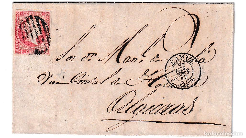 Sellos: 1857. Carta de C&aacute;diz a Algeciras