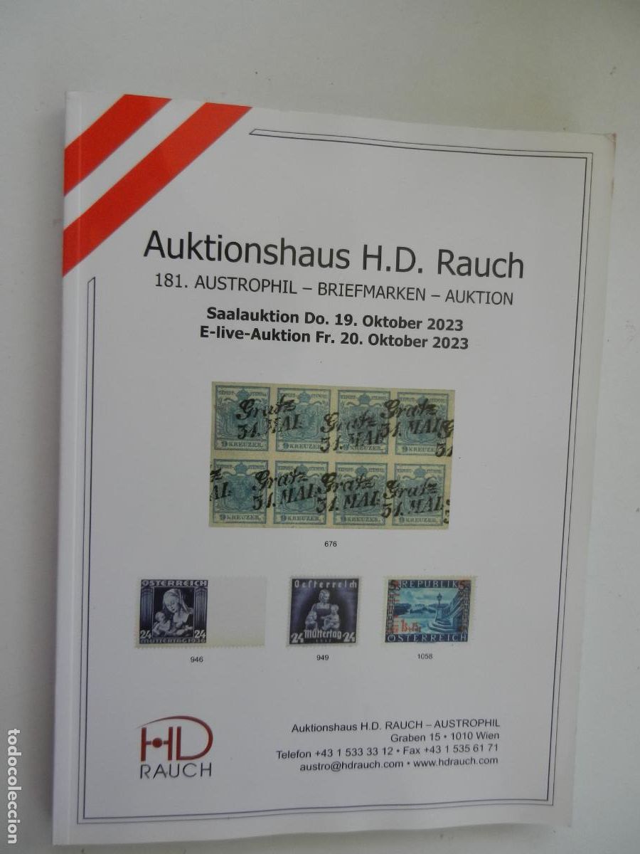 Sellos: AUKTIONSHAUS H.D. RAUCH -OKTOBER 2022 AUSTROPHIL - BRIEFMARKEN -AUKTION -181- CATALOGO SELLOS ALEMAN