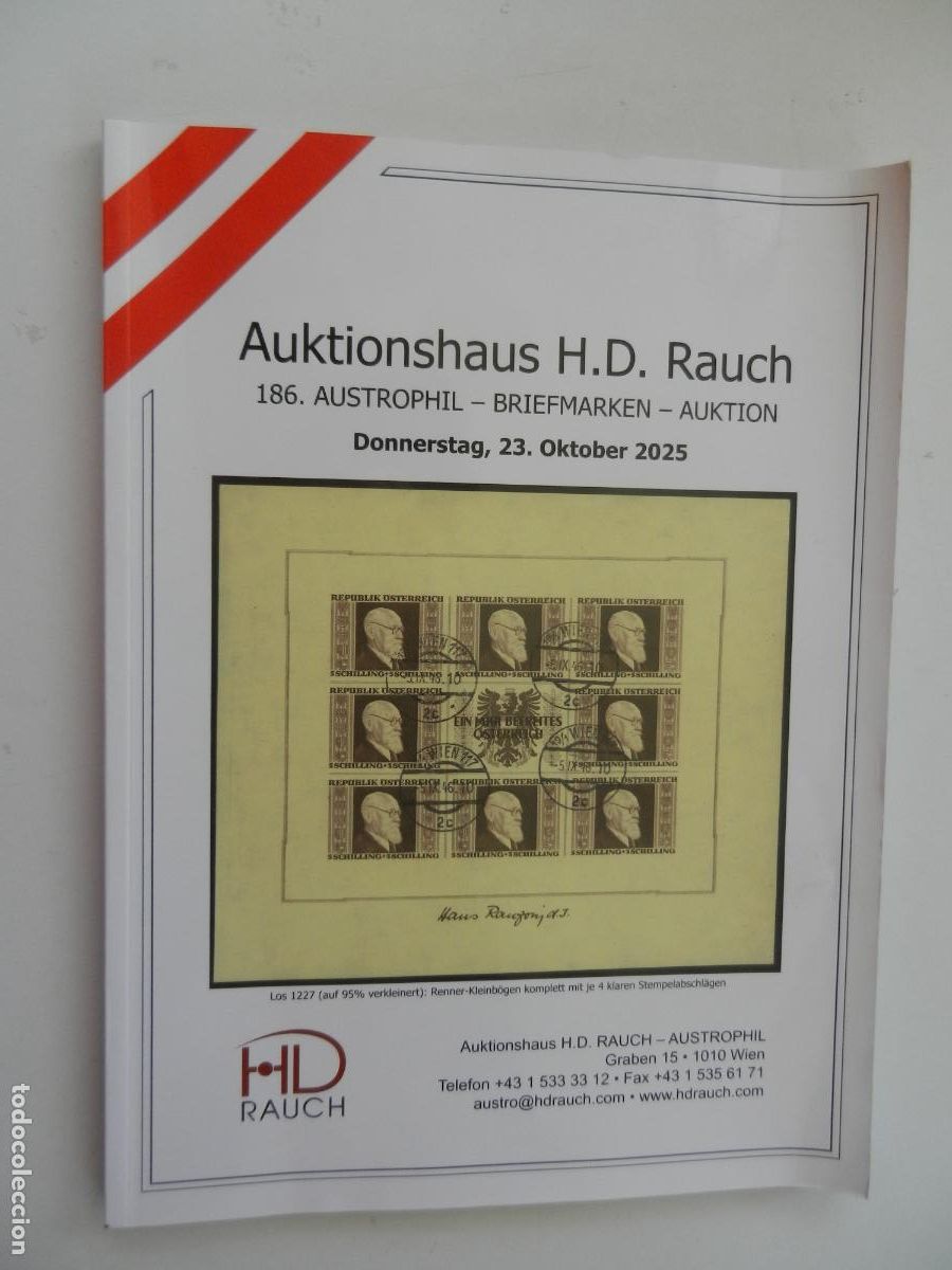 Sellos: AUKTIONSHAUS H.D. RAUCH -OKTOBER 2025- AUSTROPHIL- BRIEFMARKEN-AUKTION -186- CATALOGO SELLOS ALEMAN