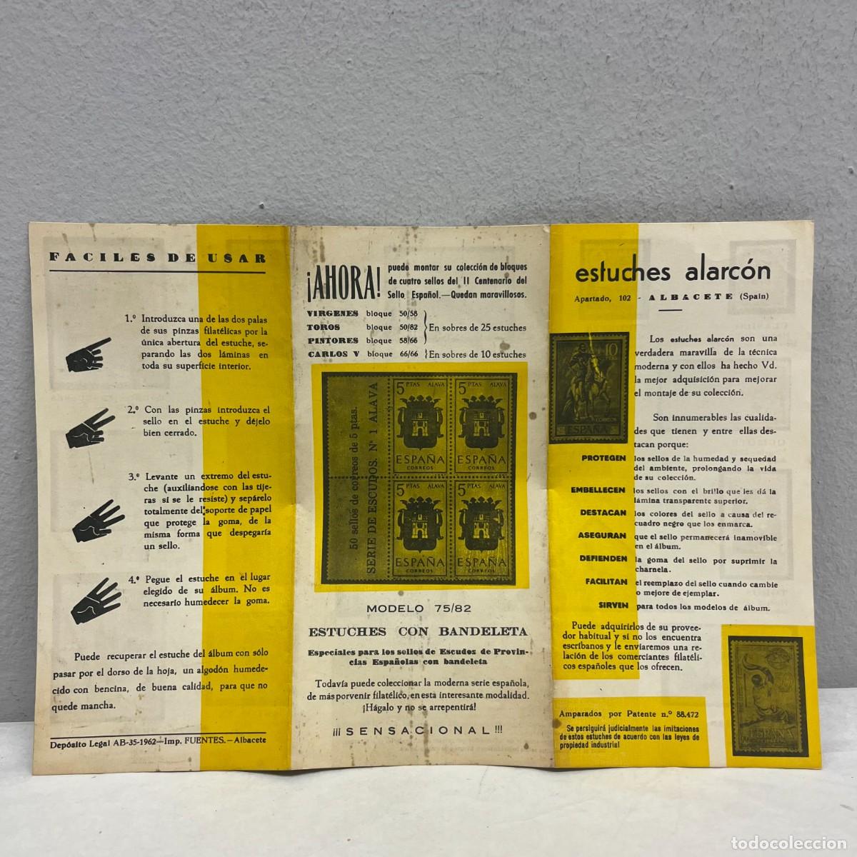 Sellos: FOLLETO PUBLICITARIO - ESTUCHES ALARC&Oacute;N - ALBACETE - SELLOS - FILATELIA / 4609