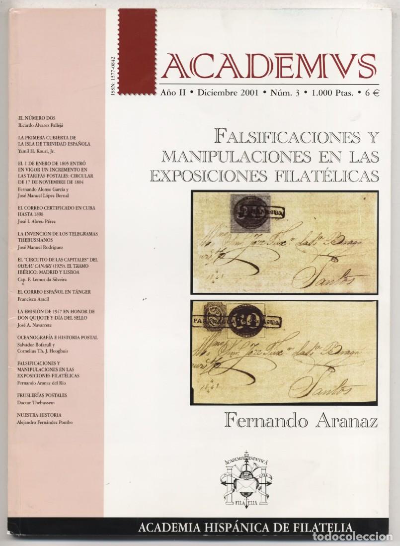 Sellos: Revista Academvs N&ordm; 3 Real Academia Hisp&aacute;nica de Filatelia Falsificaciones y manipulaciones 2001