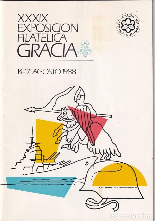 Sellos: XXXIX Exposici&oacute;n Filat&eacute;lica Gracia 1988 - Nueva Sociedad - Gracia Filat&eacute;lica-Numism&aacute;tica